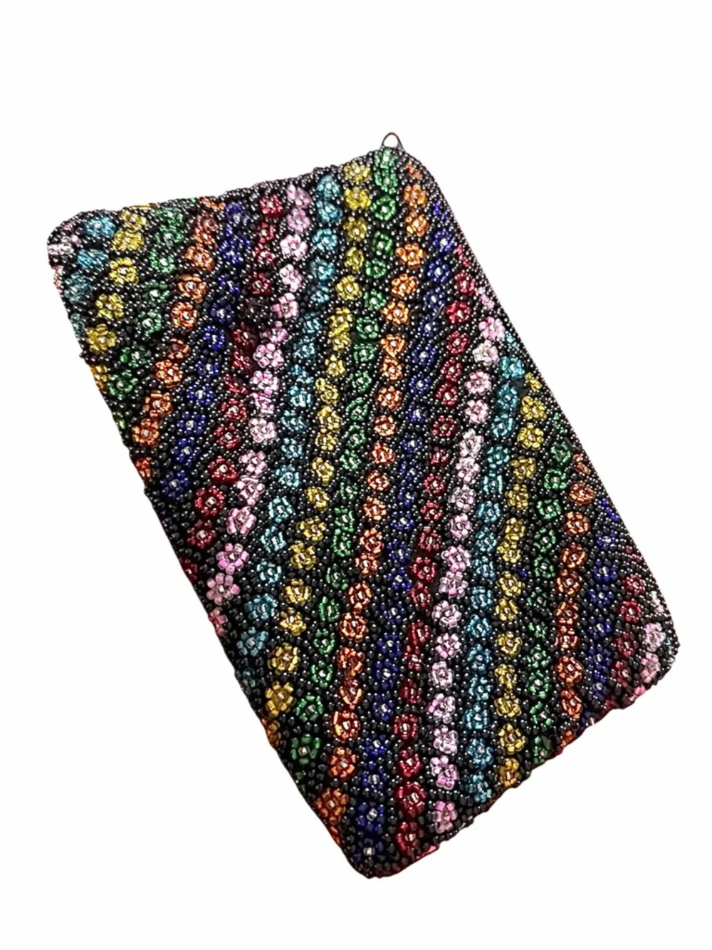 Neiman Marcus Vintage Multicolor Beaded Zip Pouch Wallet Boho Luxe Clutch